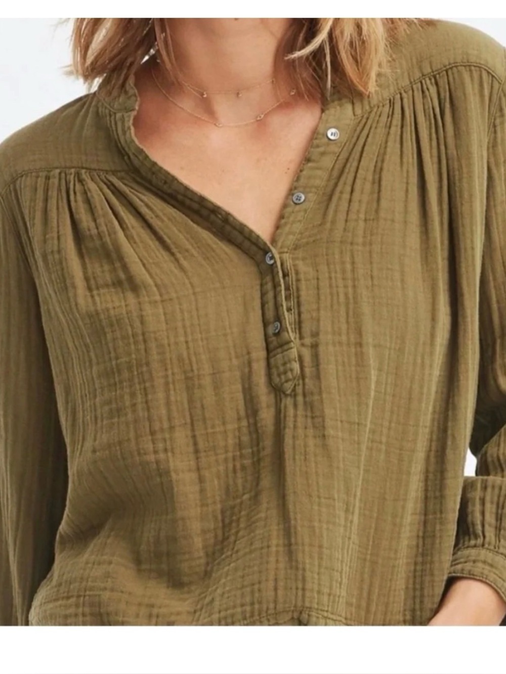XIRENA tunic top Alyx Chelsea gauze olive green